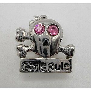 Fashion‎ Jewelry Silver GIRLS RULE PINK GEM EYES CHARM
